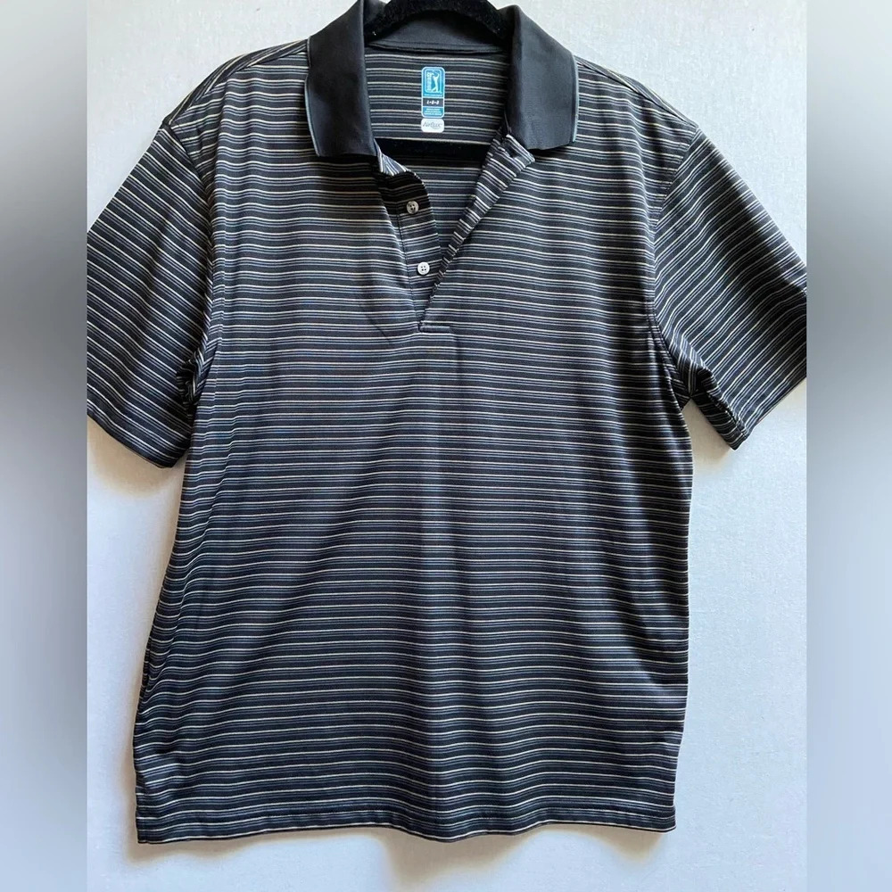 PGA Tour Golf Stripe Polo Shirt Air Flux Fabric Size L